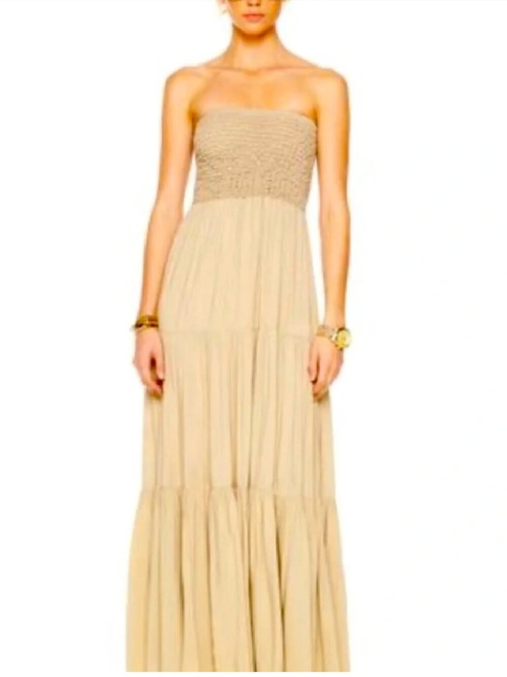Michael Kors Smocked tiered strapless maxi dress